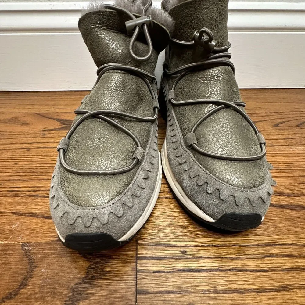 Ash‎ Mitsouko Shearling & Suede Sneaker Booties Olive Brown EU 39 / US 8.5-9 EUC